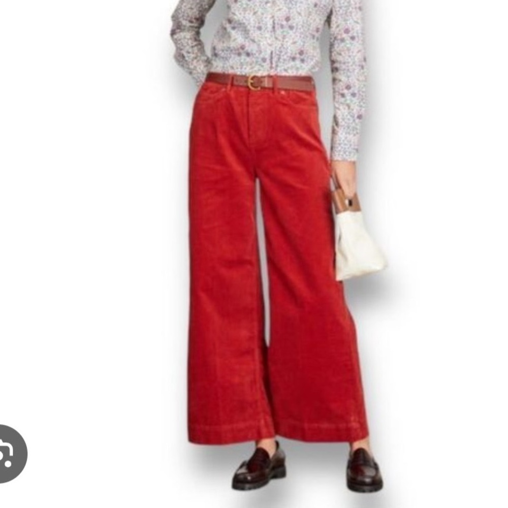 ANN MASHBURN Red‎ Wide-Leg Cropped Corduroy Pants